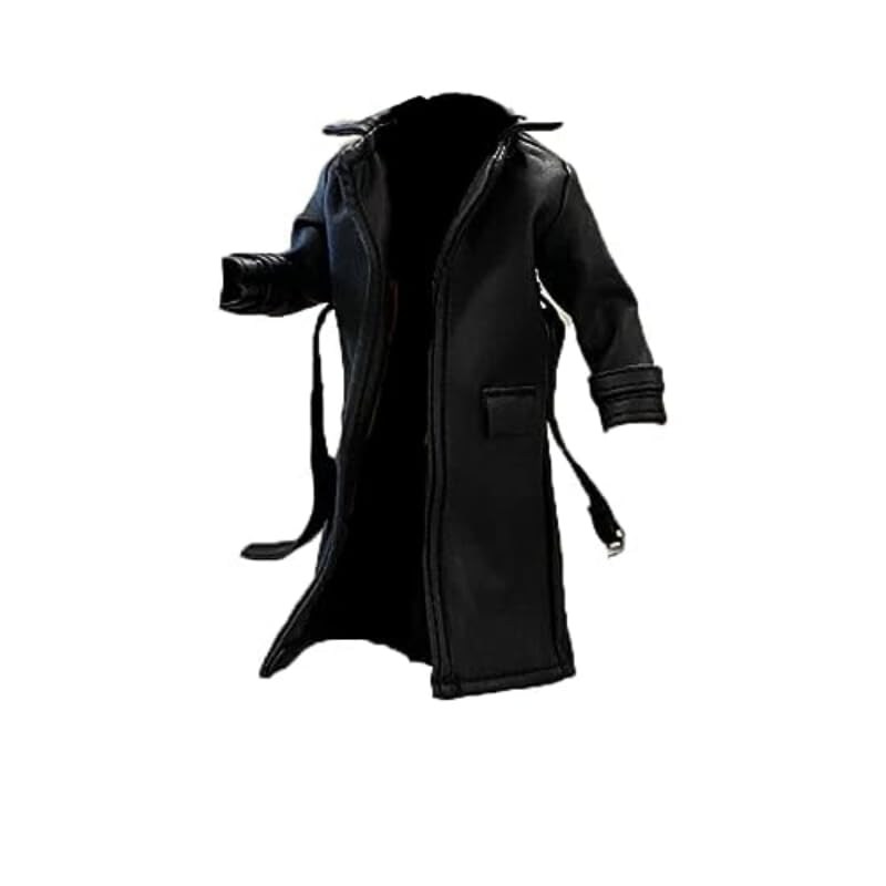 BOSWON 1/12 Scale Sodier Wired Black Faux Leather Trench Coat Model for 6inch Figure
