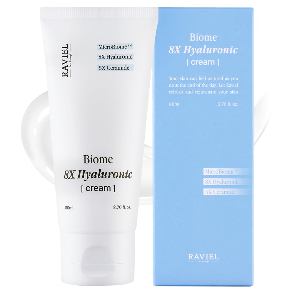 RAVIEL Biome 8X Hyaluronic Cream | Longlasitng Hydration & 5X Ceramide Barrier Moisturizer for Sensitive Skin | Daily Korean Skincare (2.70 fl oz)