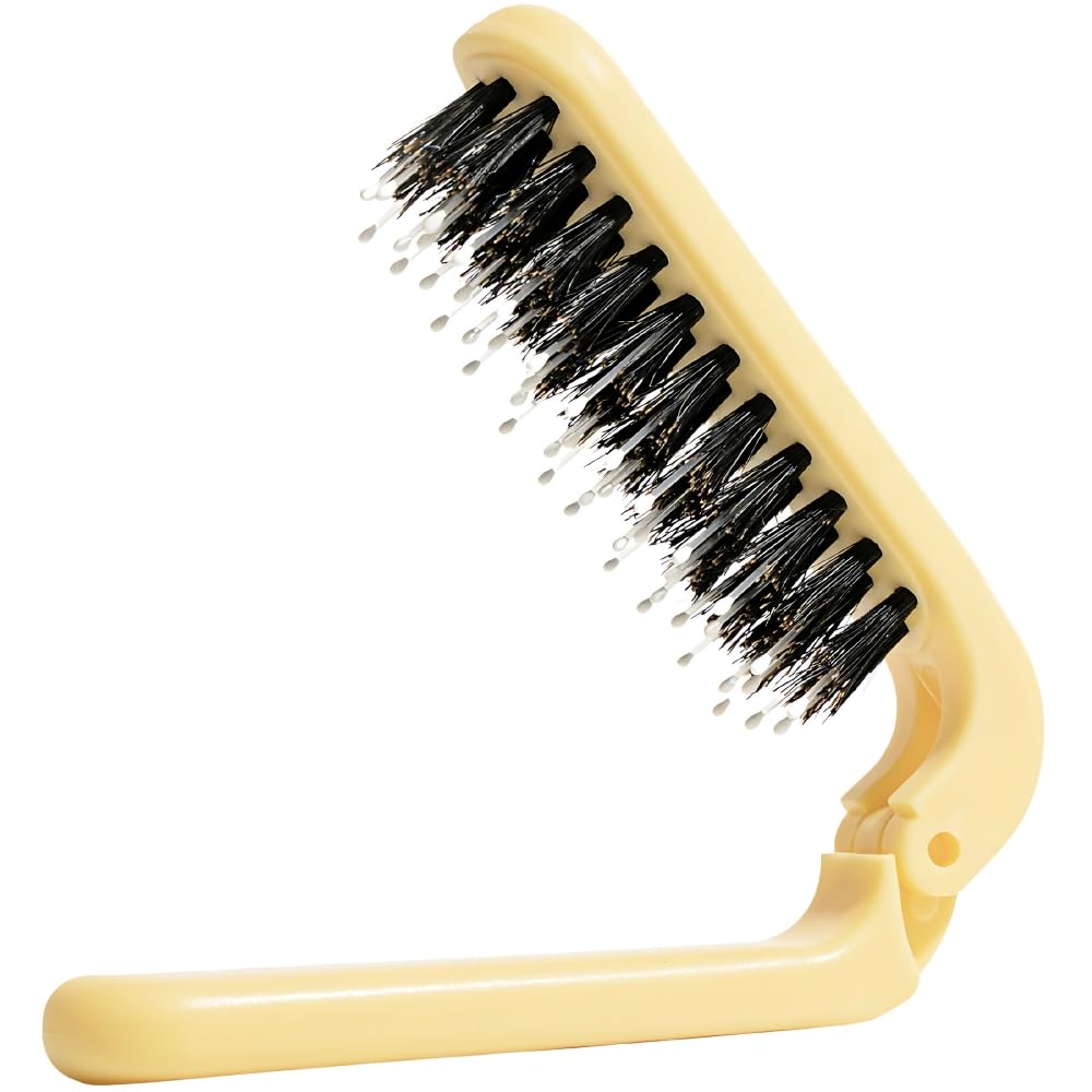 Uffy Travel Hair Brush  Mini Folding Boar Bristles for Women, Men & Kids | KidFriendly Compact Comb for Wet & Dry Hair, Curly or Straight | PocketS