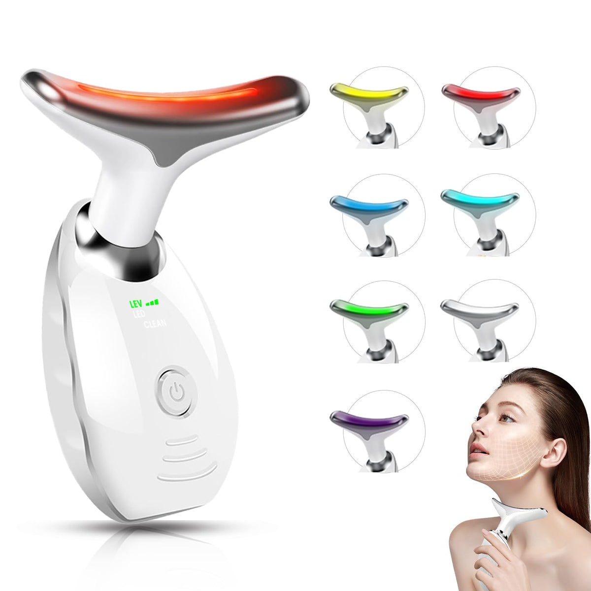 Portable Facial Massager, Multifunctional Facial Skin Care Tools, Face and Neck Massager, Face Sculpting Tool, 7 Color Led Face and Neck Beauty Device