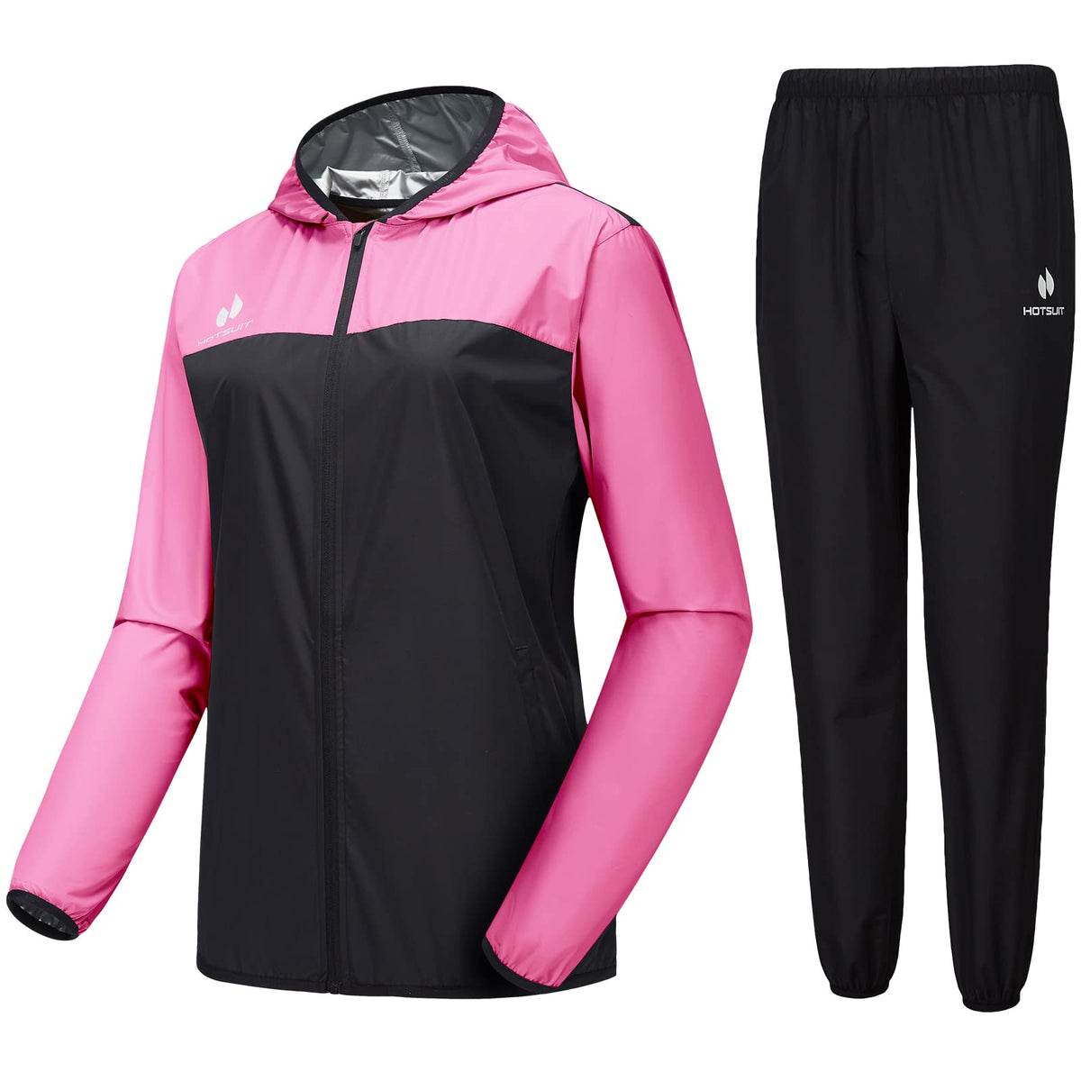 HOTSUIT Sauna Suit for Women Sweat Suits Gym Workout Exercise Sauna Jacket Pant Full Body, Pink, L