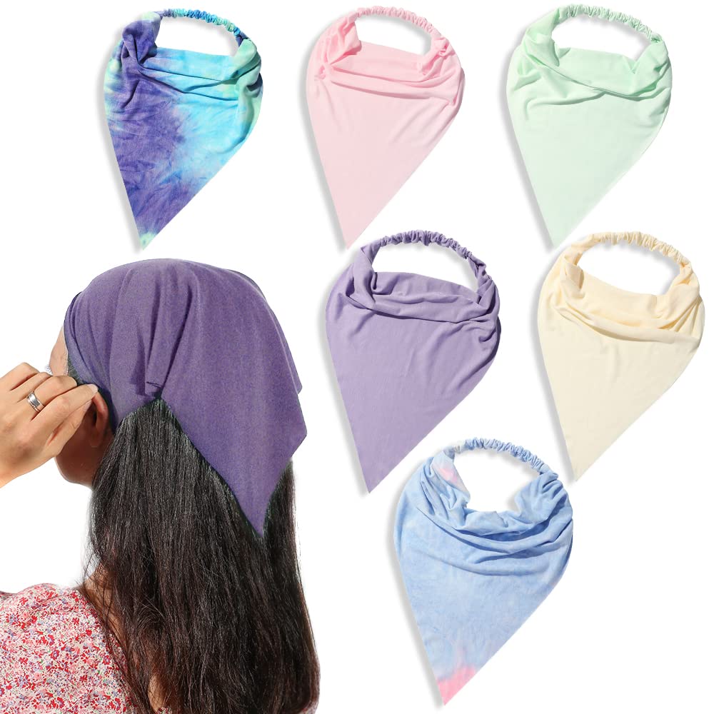 6 Pack Hair Scarf Headband for Women  Elastic Hair Kerchief Boho Large Triangle Bandana Head Scarf with Clips Non Slip Tie Dye Headbands Scarves for 