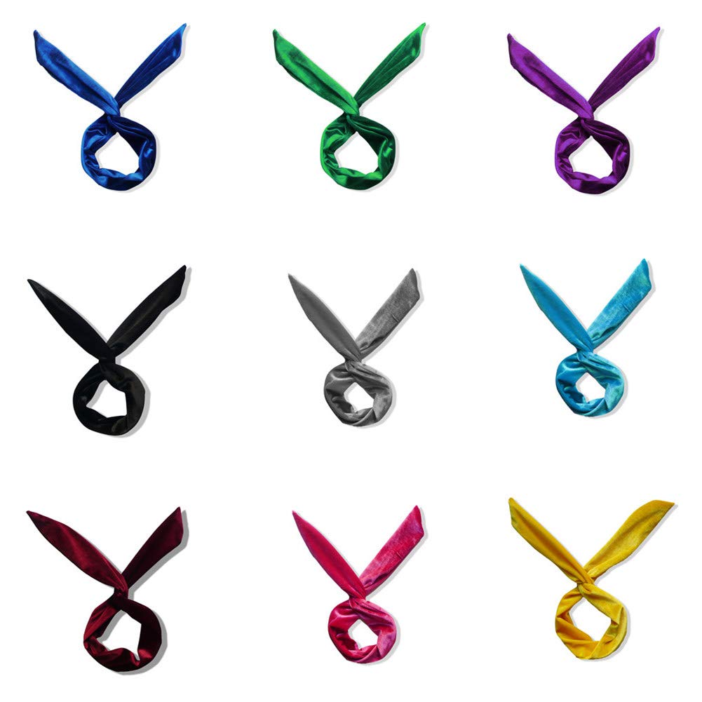 LOVEF 5 Pcs Velvet Wire Headband Girls Women Multifunction Bunny Rabbit Ear Hair Band Head band Sweet MultiStyles Headband Headtie Twist,Assorted C