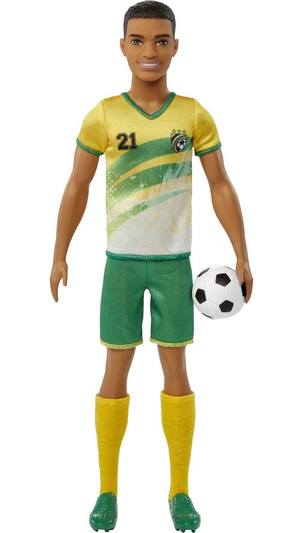 Barbie Careers Ken Fashion Doll & Accessory, Soccer Player with Short Cropped Hair, 21 Uniform, Tall Socks, Cleats & Soccer Ball