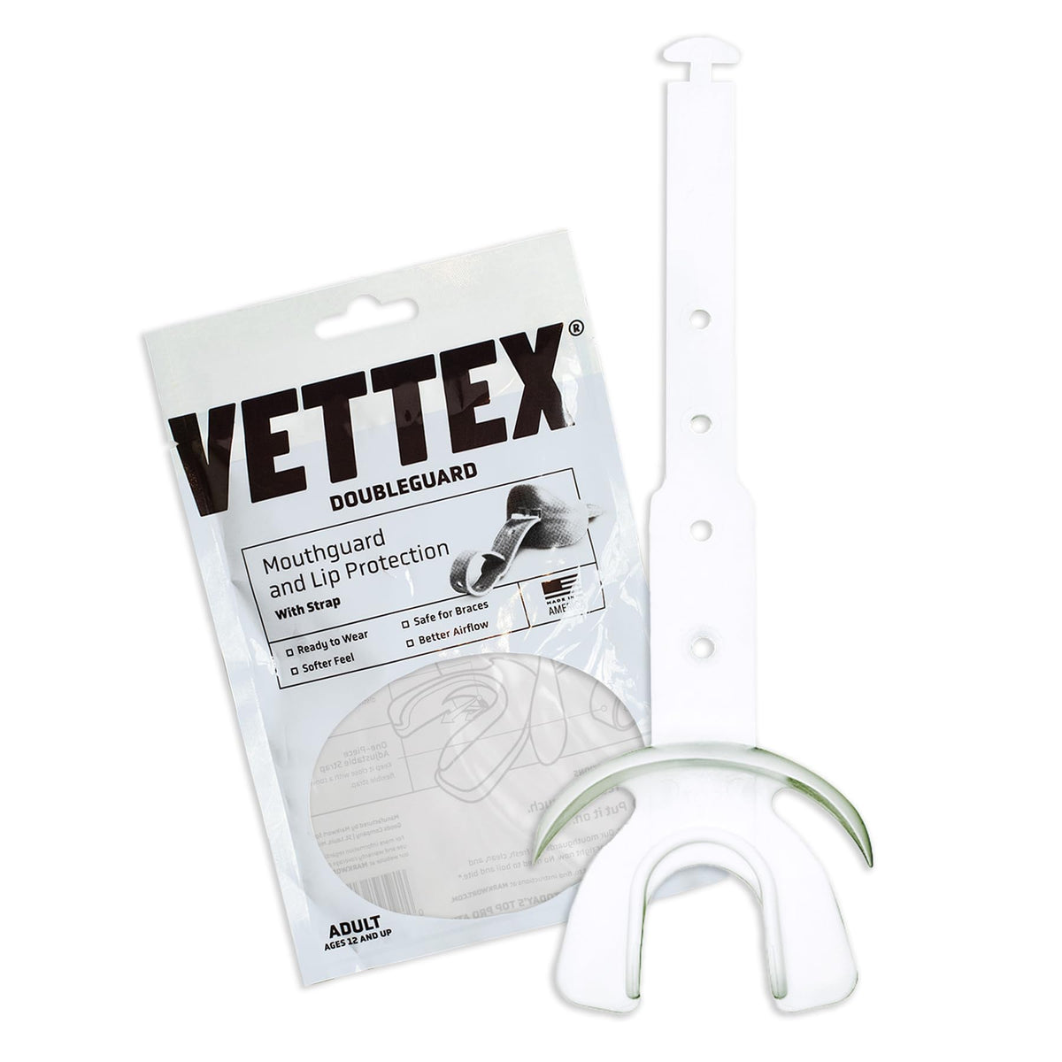 Markwort Vettex Doubleguard Mouthguard for Football, Lacrosse, MMA, Boxing, Braces  Breathable Doubleguard with Lip Protection and Strap, Clear