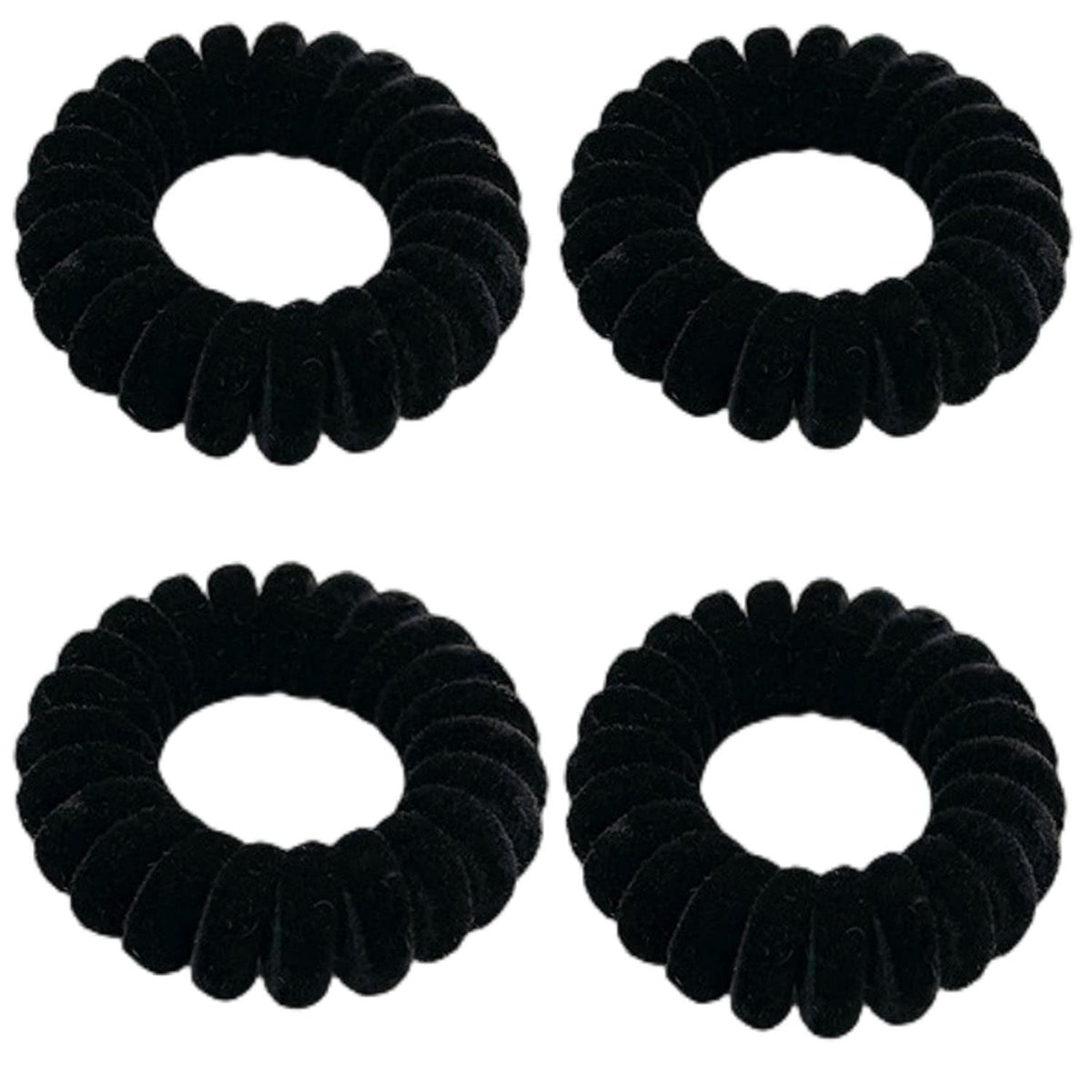 Grutyopkn Velvet Spiral Hair Ties  4 Pack Elastic No Crease Ponytail Bands, Long & Curly Hair, Women & Men Accessories (Black)