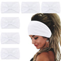 Wecoe 6 Pack White Headbands for Women Wide Elastic Headbands Fashion African Headbands For Wigs Head Wrap Knotted Headbands Sports Running Workout Yo