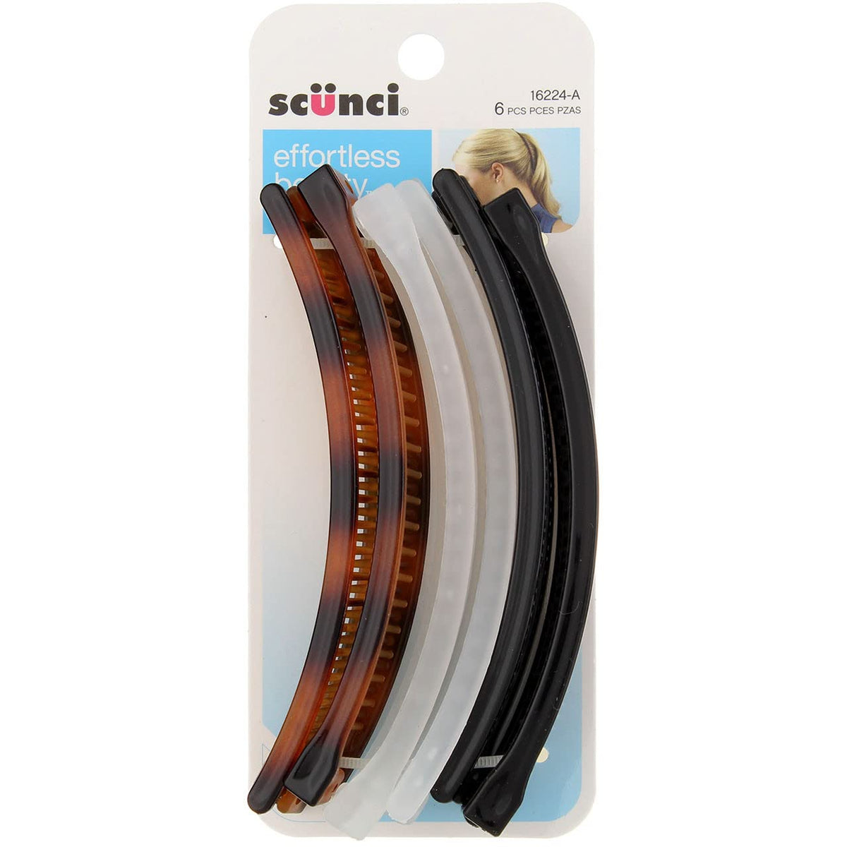 Scunci 5inch Banana Combs, Assorted Colors, 6Pieces per Pack (1Pack)