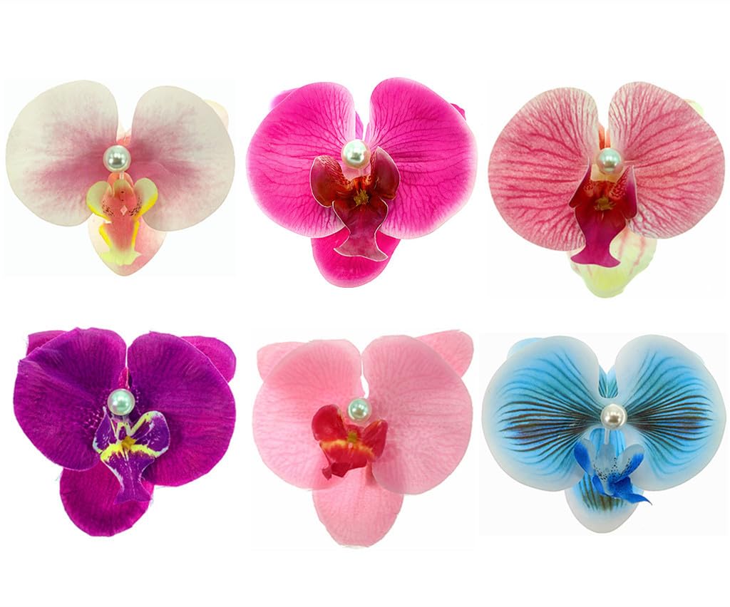 ALIMITOPIA Flower Hair Clip Bohemia Hawaiian Fabric Artificial Moth Orchid Flower Alligator Hair Clip Hairpin Barrette Headdress Bobby Pins Headwear H