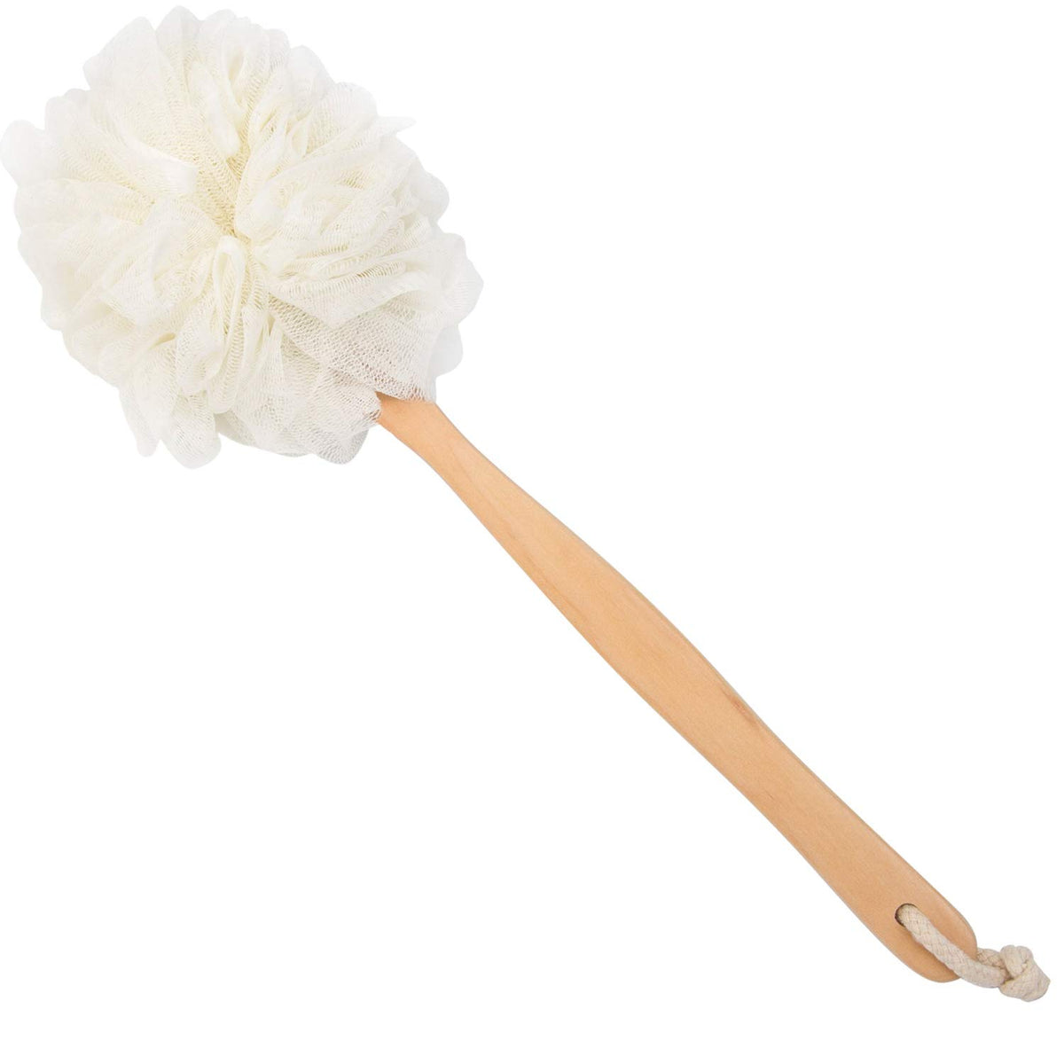 Arswin Loofah Back Scrubber for Shower, Wooden Long Handle Bath Sponge Lufa Shower Brush, Soft Nylon Mesh Back Cleaner Washer, Women & Men Exfoliating
