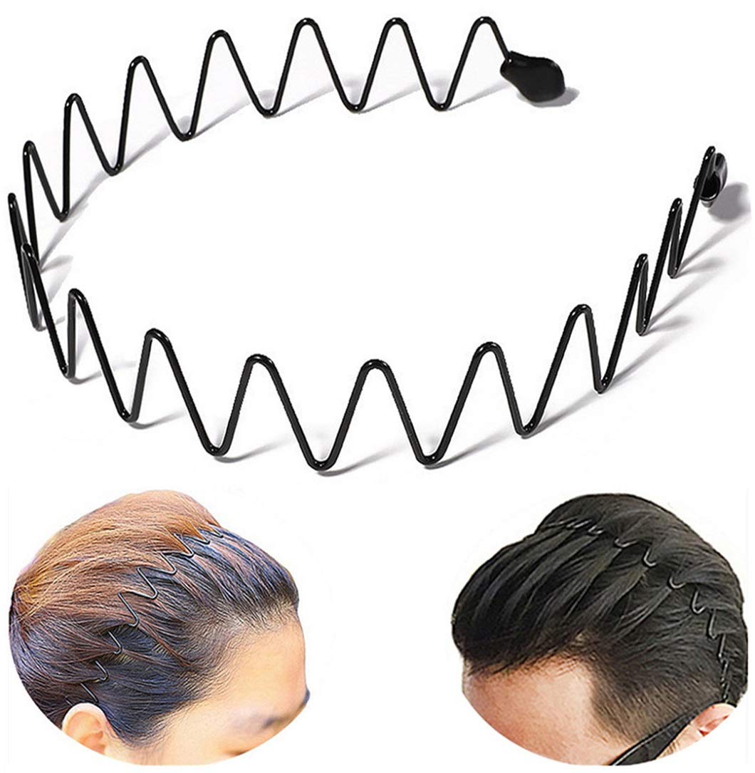 bodbop XINGZHE Metal Hair Band Men Headband Womens Fashion Elastic Stylish Sports Hairband Head Hoop with Non Slip Wavy Teeth, Black
