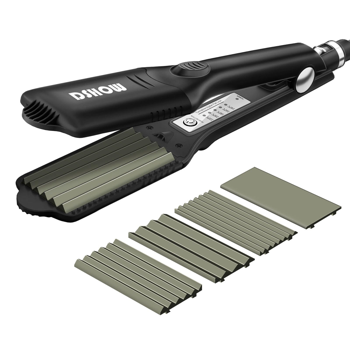 DSHOW Hair Crimper for Women Girls, Hair Straightener with 4 Interchangeable Titanium Ceramic Flat Crimping Iron Plates