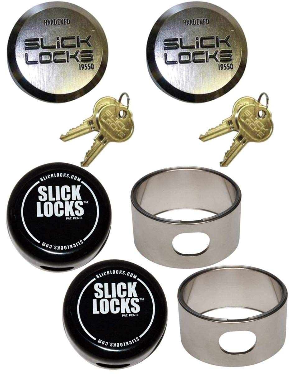 Slick Locks Includes: (2) Hockey Puck Locks (keyed alike), (2) Spinners, & (2) Covers