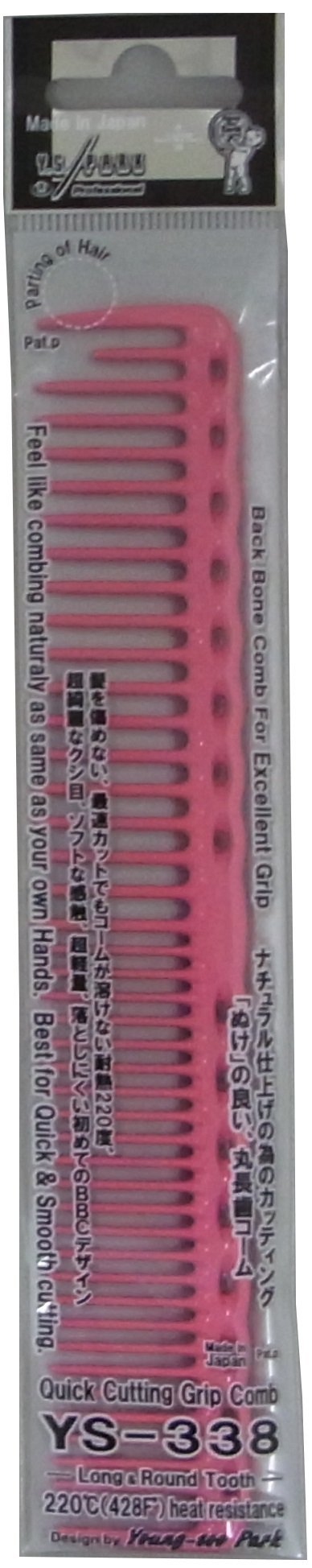 YS Park 338 Long and Round Tooth Quick Cutting Grip Comb  Pink