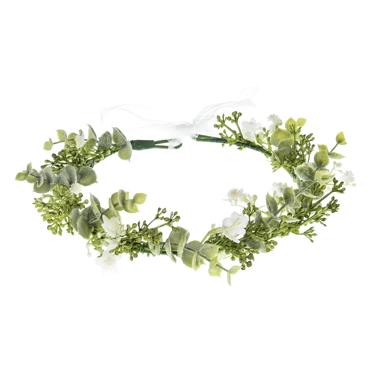 DreamLily White Babys Breath Flower Crown Eucalyptus Crown Bride Bridesmaid Headpiece Boho Hair Wreath DFS18 (eucalyptus white)