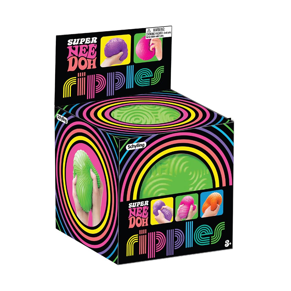 Schylling: Ripples Super NeeDoh  Surprise Style! (1) 4.25inch Toy in Assorted Neon Colors & Textures, DohFilled, Stress Reliever, SquishSqueezePull