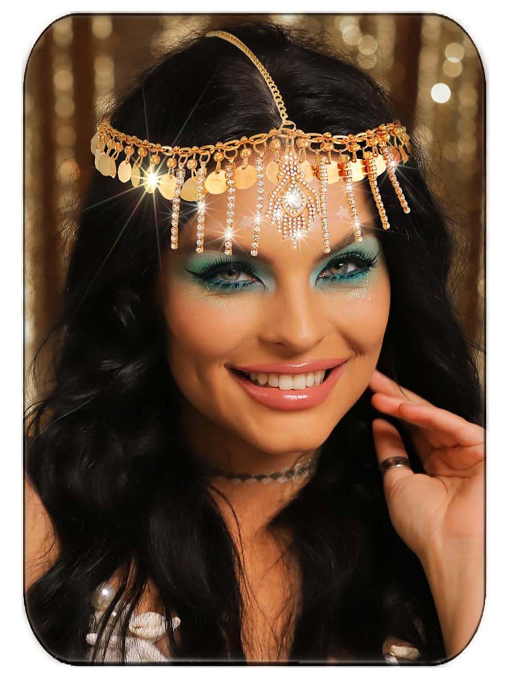 JAKAWIN Sequin Head Chain Gold Egyptian Headpiece Forehand Hair Accessories for Women