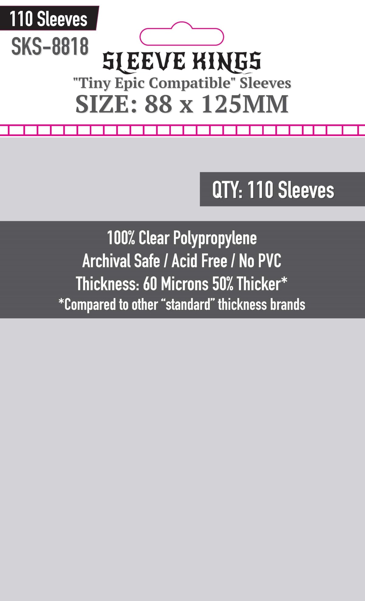 Sleeve Kings Tiny Epic Compatible Sleeves (88x125mm)  110 Pack, 60 Microns