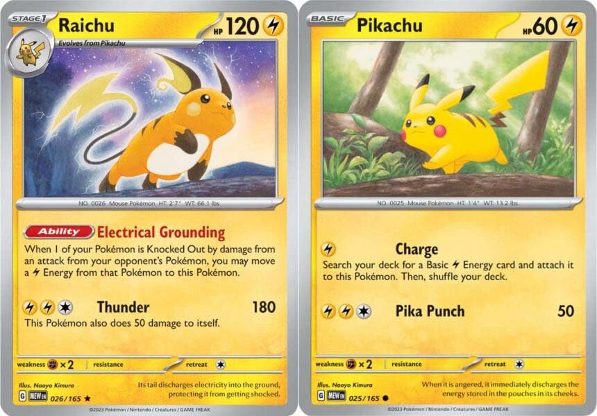 Raichu 026/165  Pikachu Pokemon 151  Evolution Holo Rare 2 Card Lot