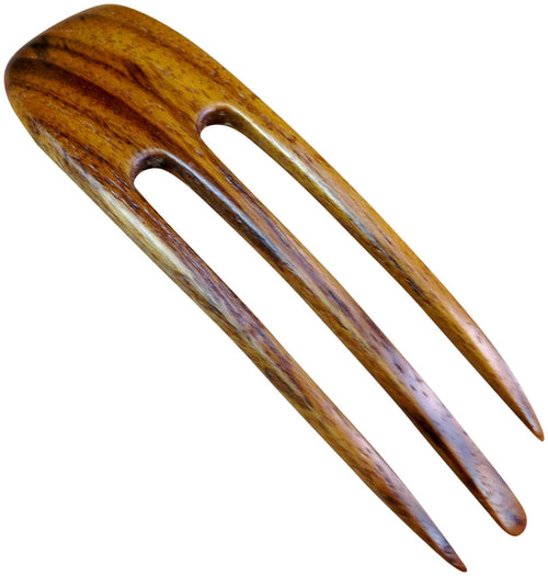 (1) Teak Wood Three Prong Curved 4.5 Inch Hair Stick Pick Pic Pin Fork