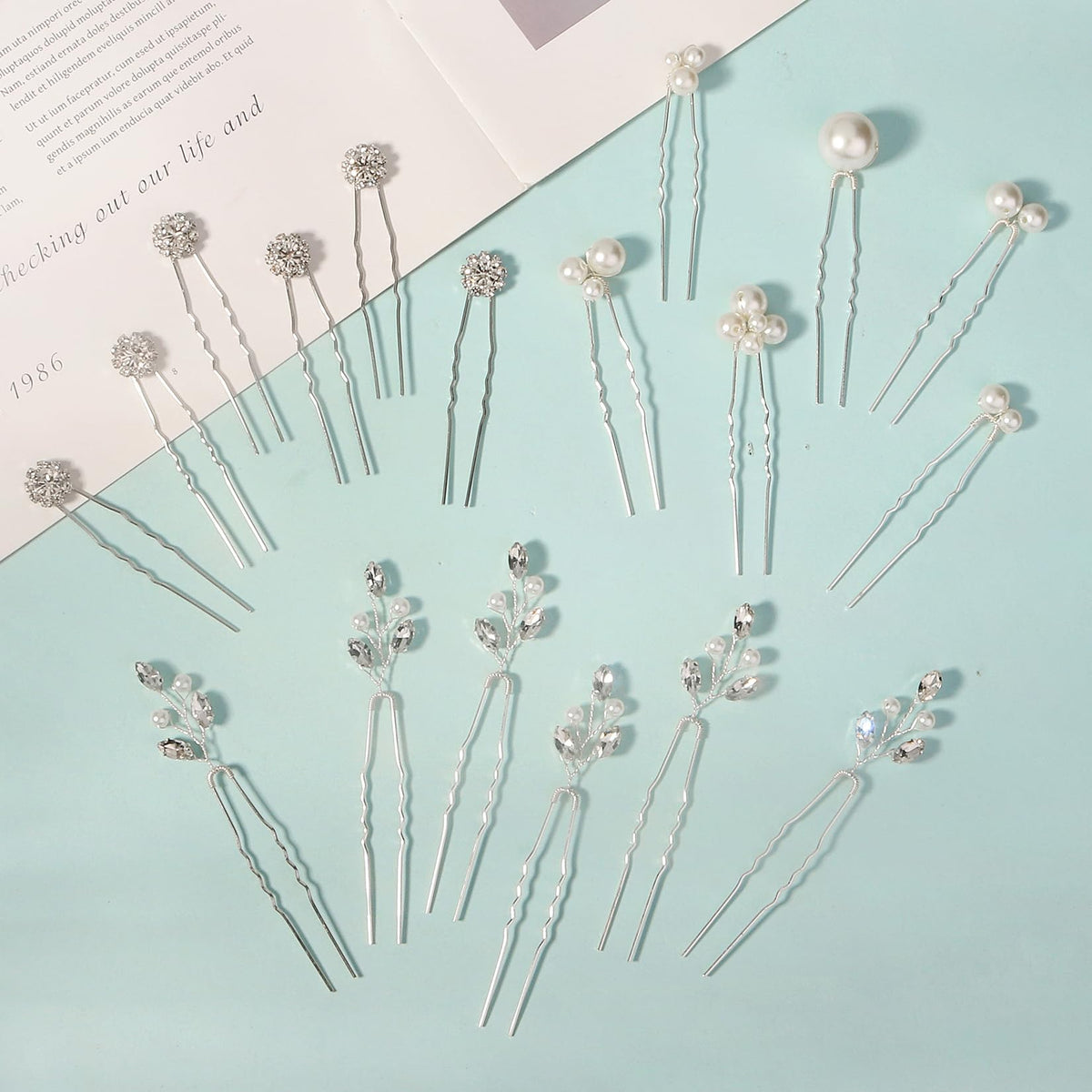 Yandino 18 Pieces Bride Wedding Hair Pins Bridal Hair Accessories Set Jewelry Bridesmaids Silver HairPiece for Women and Girls