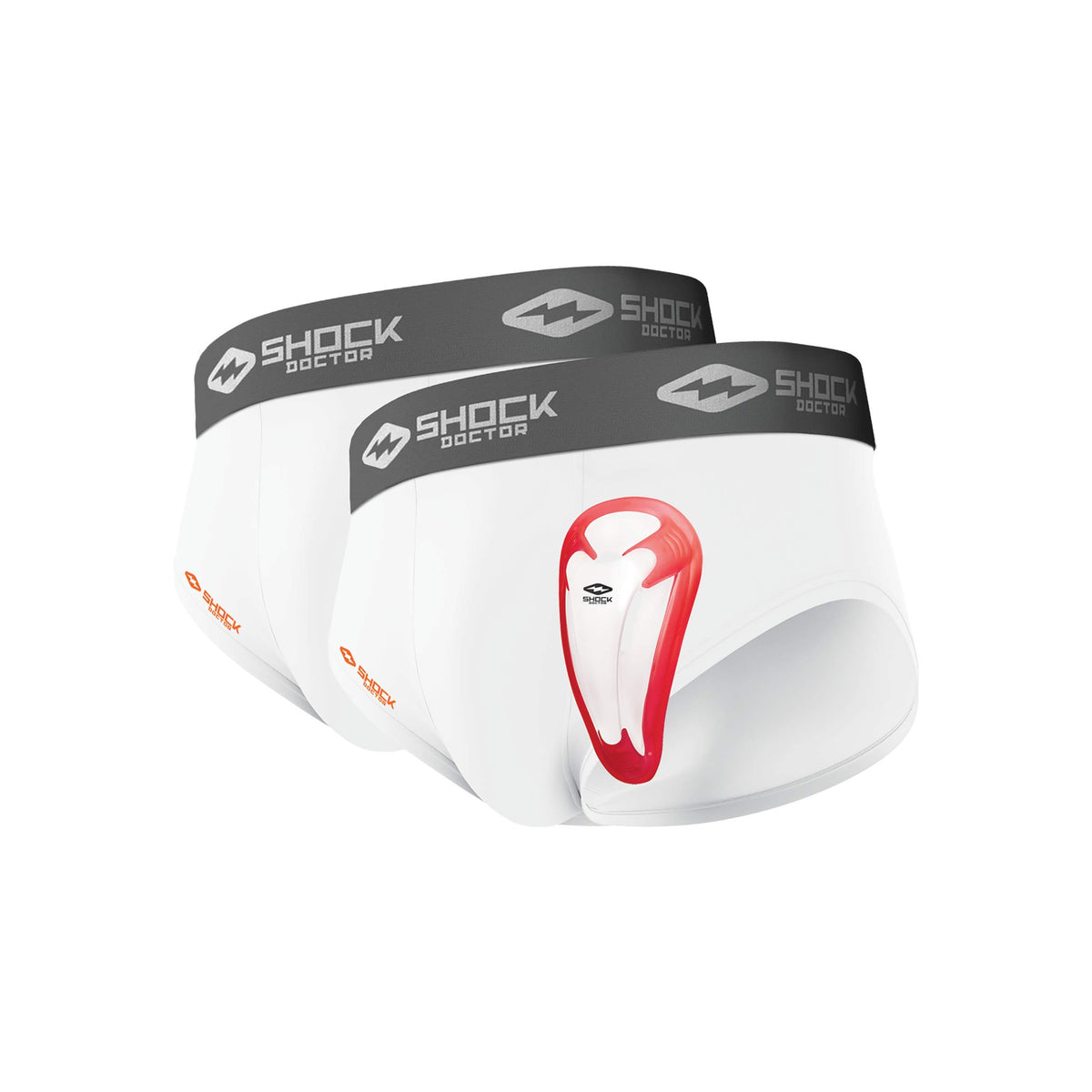 Shock Doctor Youth 2Pack Briefs Underwear with BioFlex Cup Included. For Boys/Kids. Core Protective for all Sports. White