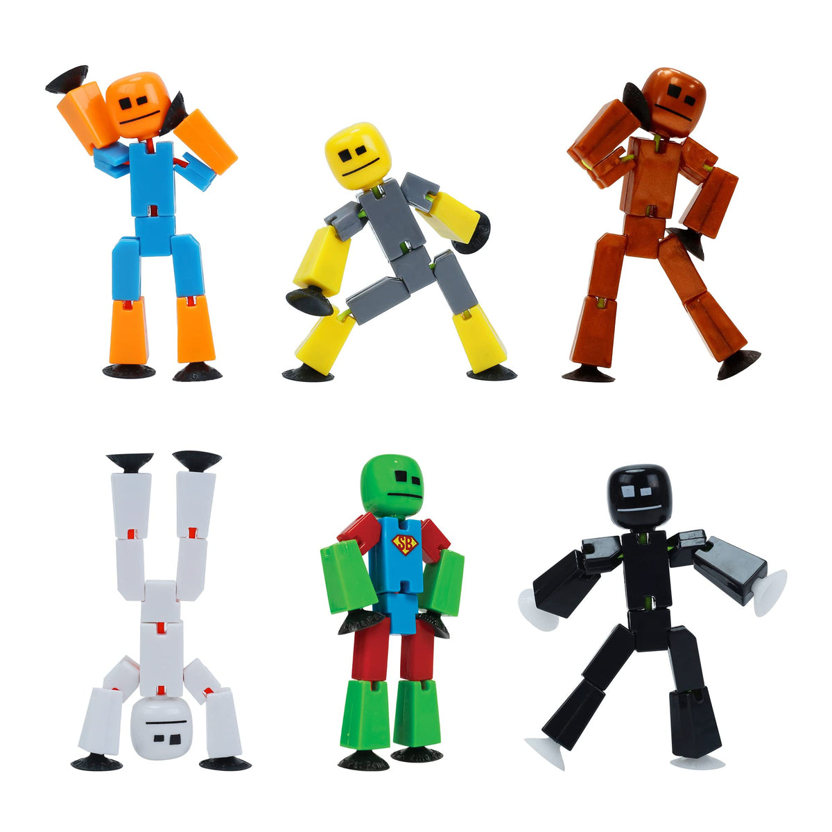 Zing Stikbot 6 Pack, Set of 6 Stikbot Collectable Action Figures, Create Stop Motion Animation (Styles May Vary)