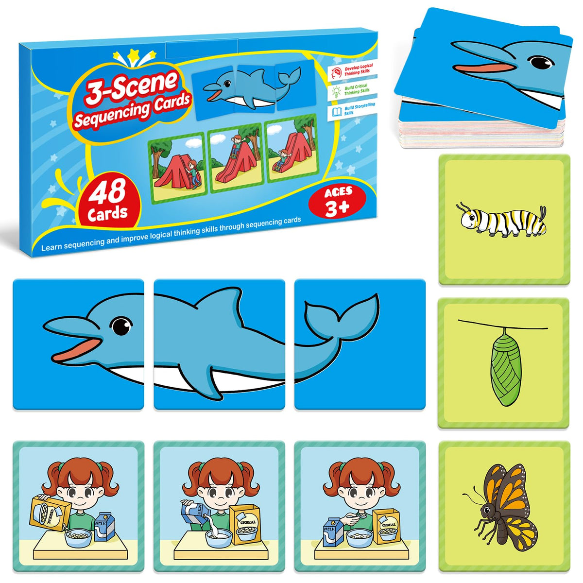 Kasfalci Sequencing Cards,Sequence Board Game for Kids,Speech Therapy Materials Toys for Autism,Story Storytelling,Social Skills,Sentence Building,Pre