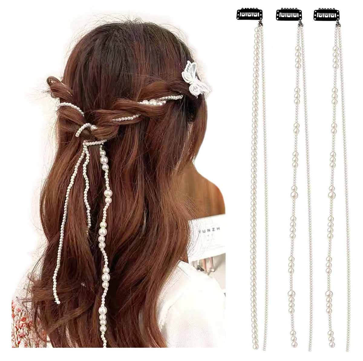 YunZh Faux Pearl beads strands Hair Clip In Hair Braiding clips Long Hair Extension Hair Chain DIY Accessories Fashion Hair Band Hair Accessories for 