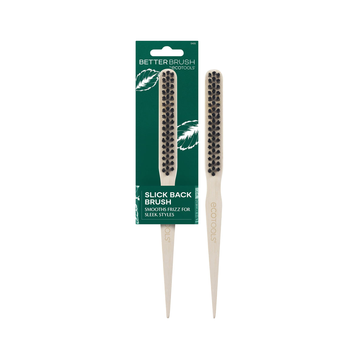 EcoTools Slick Back Hairbrush, Small Brush For The Perfect Ponytail Or Bun, Tease, Smooth, & Style Hair, Tame Frizz & Flyaways, Renewable Bamboo Handl