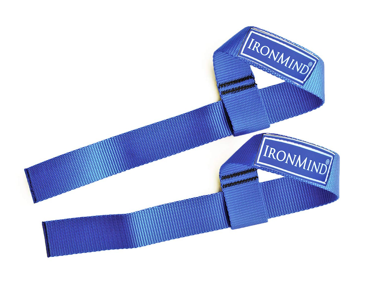 IronMind StrongEnough Lifting Straps (Pair)  Blue Nylon Wrist Wraps for Weightlifting, Deadlifts, Strength Training