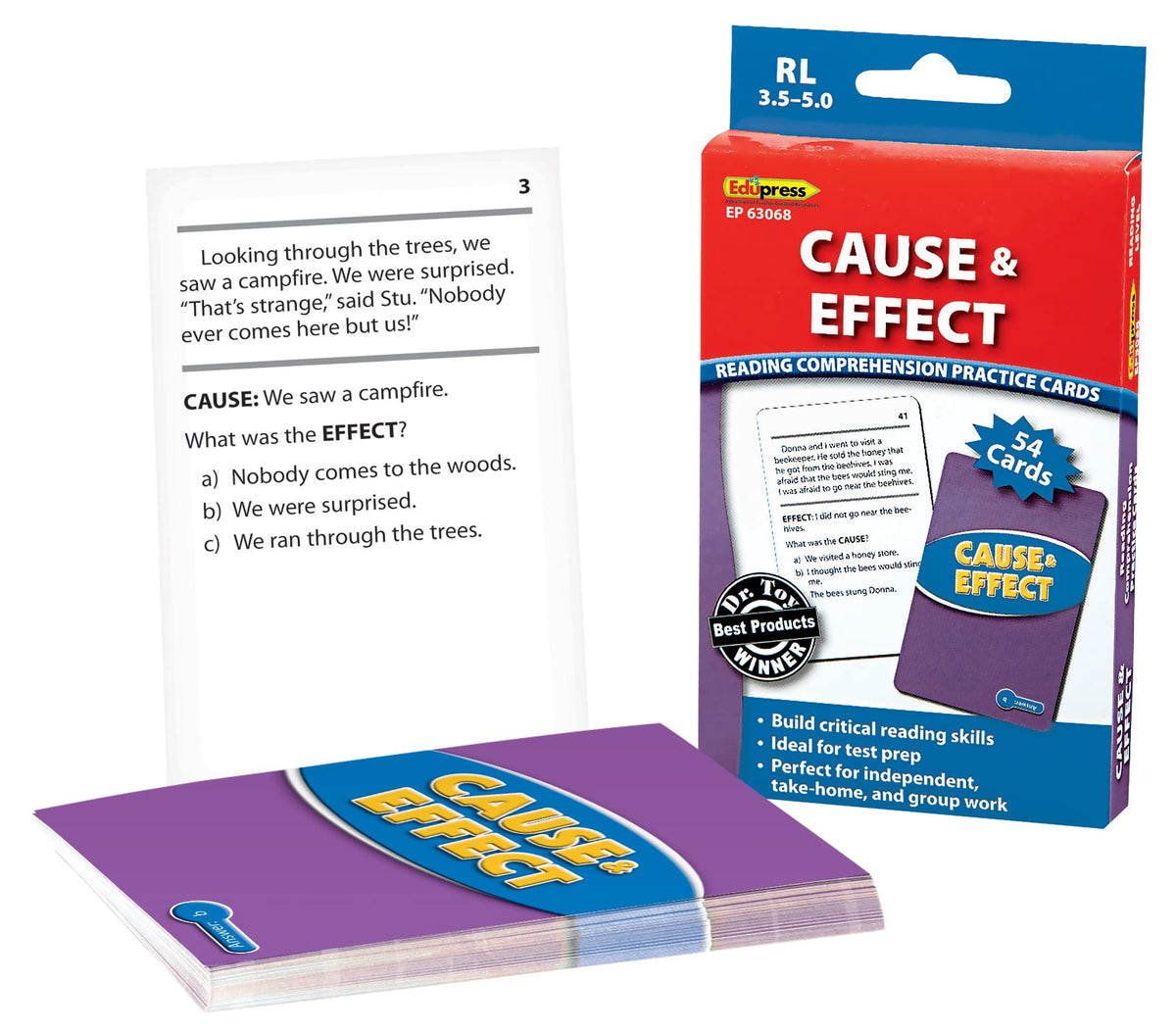 Edupress Reading Comprehension Practice Cards, Cause & Effect, Blue Level (EP63068) Medium