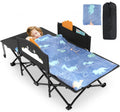 Slendor Toddle Cot, Toddler Portable Bed w/Cartoon Handrail, Blanket (5ft x 4ft), Folding Toddler Cots for Camping, Travel Bed, Extra Long Cot Length 