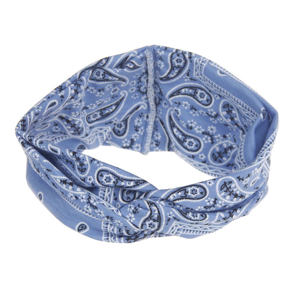 DINPREY Assorted Paisley Print Wide Bandana Knot Headbands Criss Cross Head Wrap Hair Band (Blue)
