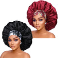 Silk Satin Bonnet Hair Cap: 2pcs 17inch Diameter Extra Large Jumbo Sleeping Satin Bonnets with Comfortable Flower Band  High Density Satin Bonnets fo