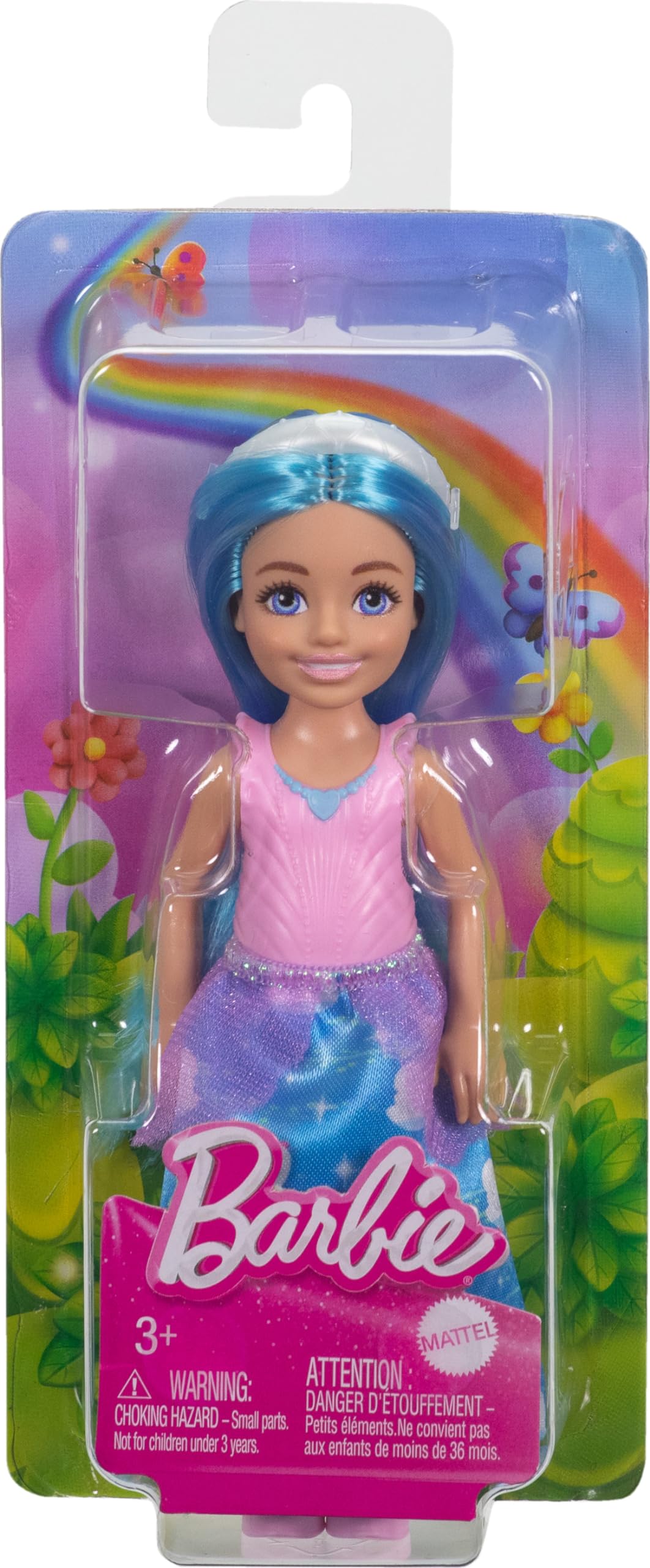 Barbie Royal Chelsea Small Doll with Blue Hair Wearing Removable Skirt, Shoes & White Headband