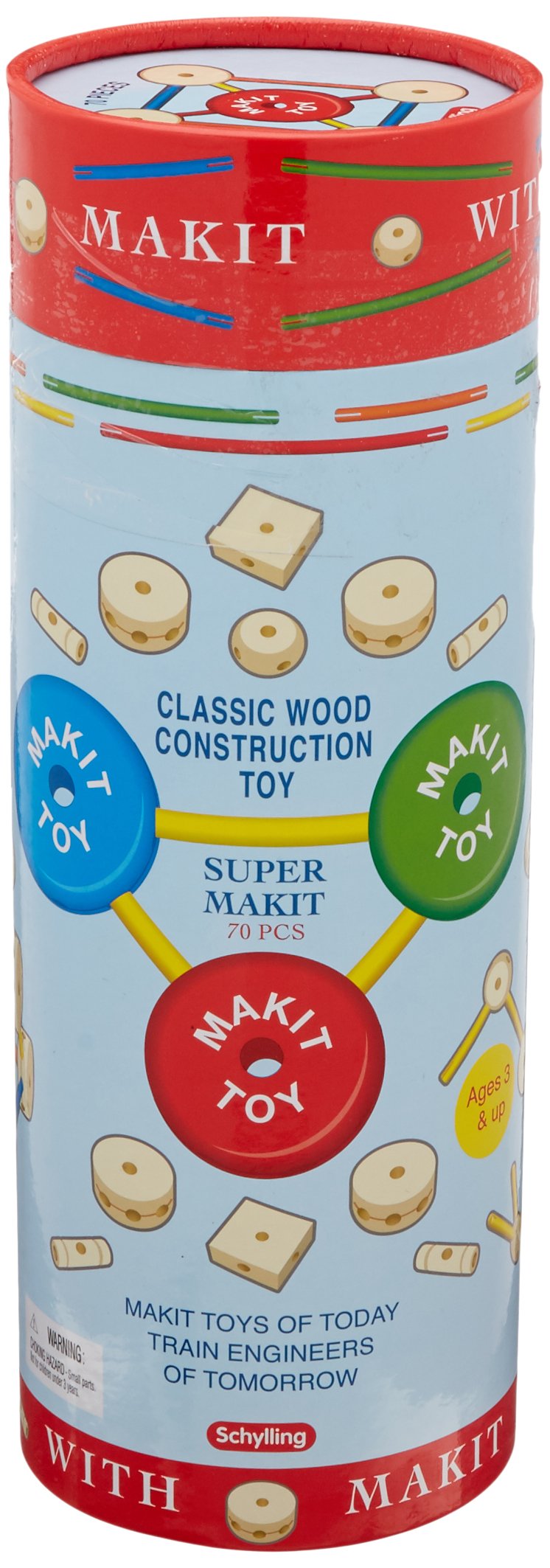 Schylling MKT Super Makit Classic Wood Construction Toy, 3+ years, 70Pieces (1 EA)