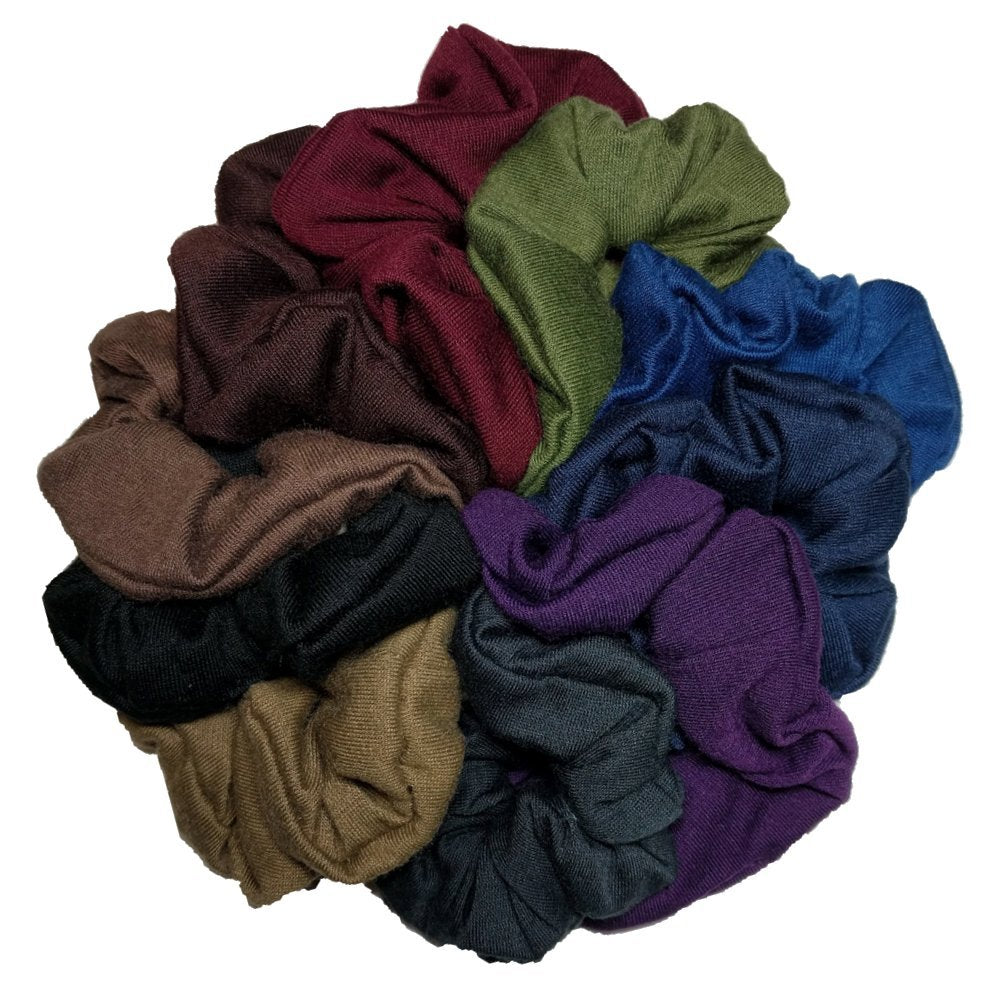 Cotton Scrunchie Set, Set of 10 Soft Cotton Scrunchies (Dark Colors)