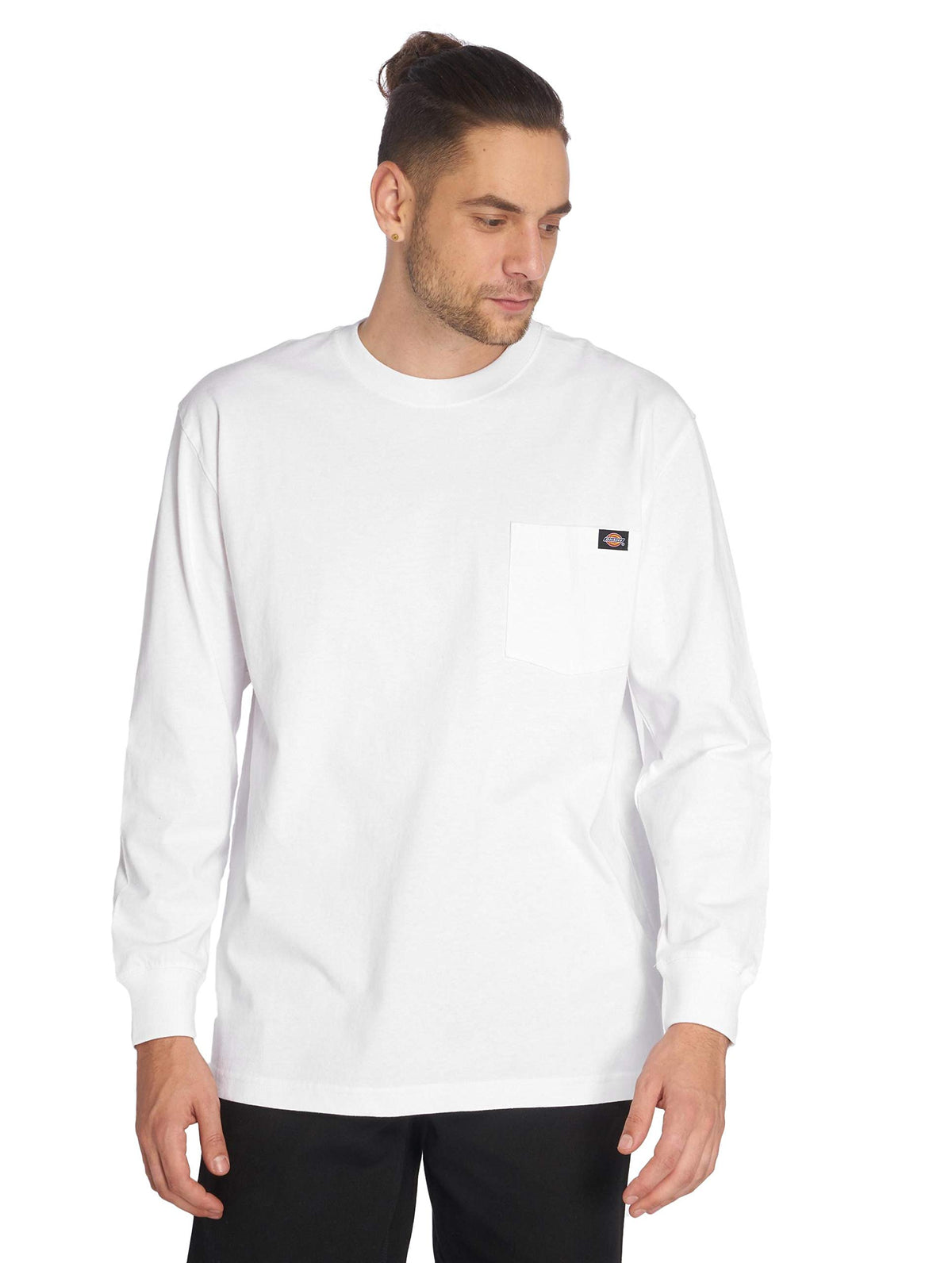 Dickies Mens Long Sleeve Heavyweight Crew Neck, White, Large
