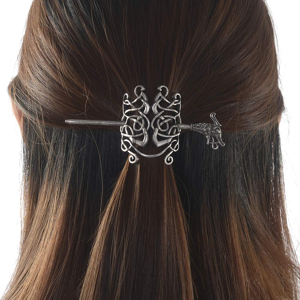 Large Celtic Knots Dragon Hairpins Norse Viking Crown Hair Jewelry for Long Hair Braids Barrettes Vintage Viking Runes Women Girl Hairpin Hair Clips 
