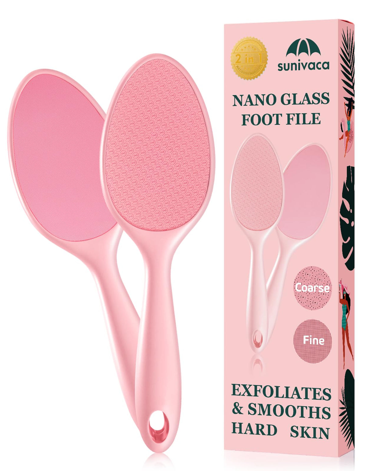 Sunivaca 2Sided Glass Foot File Callus Remover Without Drain Stand (Pink)