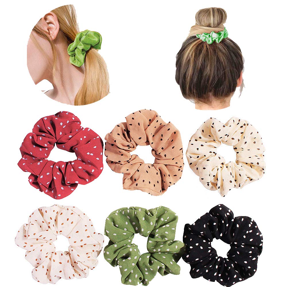stylish polka dot Hair Scrunchies Chiffon Hair Scrunchies Elastic Hair Bands Scrunchy Solid Color Hair Scrunchies Hair Ties Ropes Scrunchie for Women 