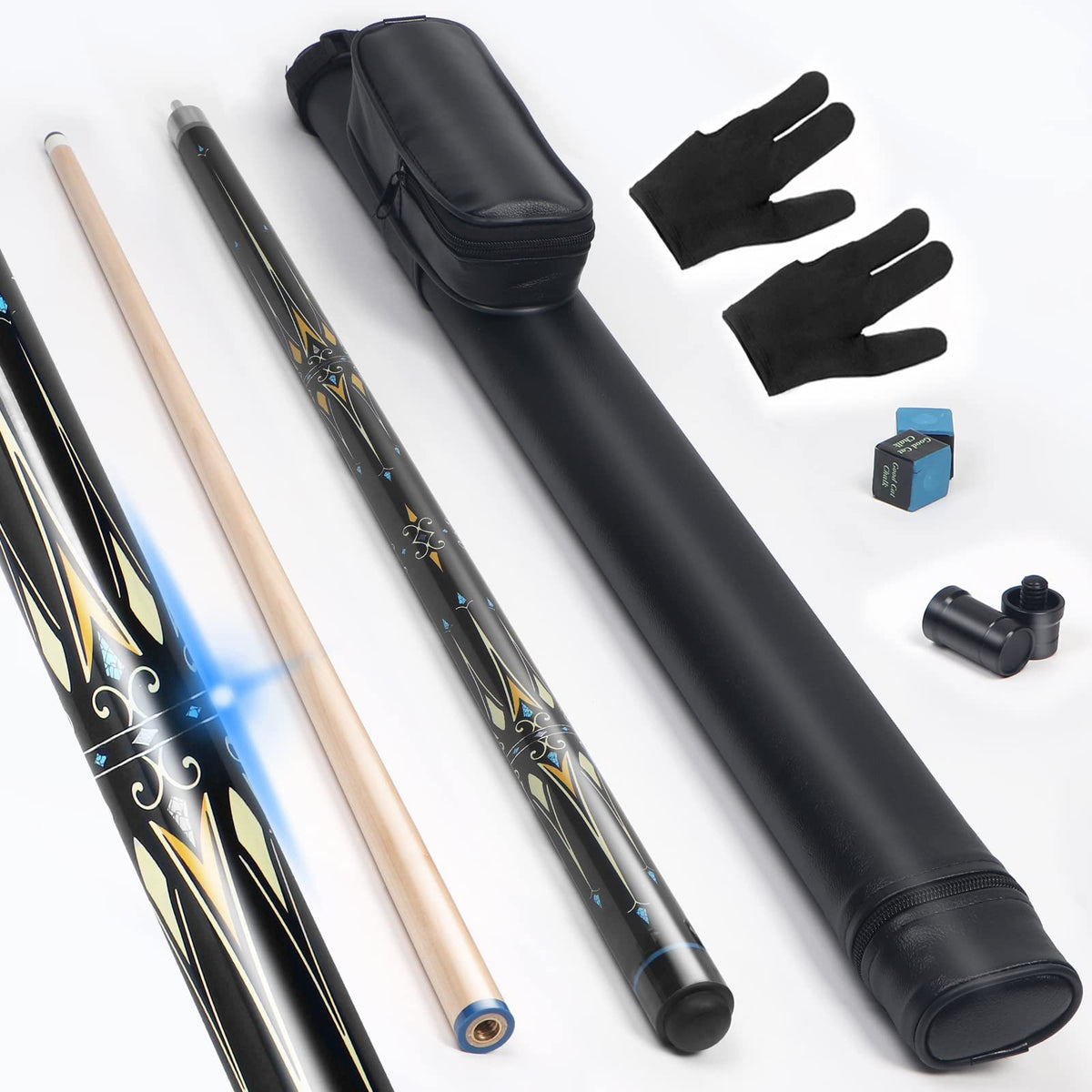 lotmusic Pool Stick,58 Inch Professional Pool Cue Stick Set with Black Pool Cue Case & Billiards Accessories.