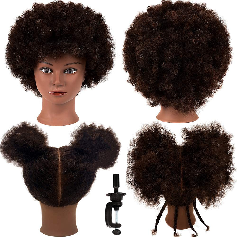 Afro Curly Mannequin Head with 100% Human Hair Curly Hair Hairdresser Hair Styling Cosmetology Manikin Head Doll head for Hairdresser Practice Styling