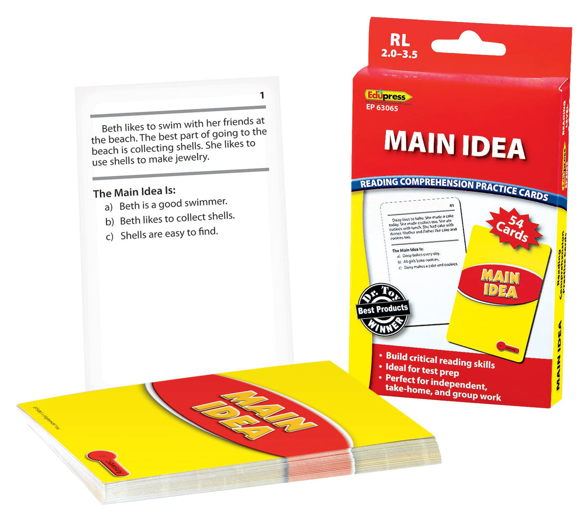 Edupress Reading Comprehension Practice Cards, Main Idea, Red Level (EP63065) Medium