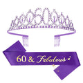 CIEHER 60th Birthday Gifts for Women, Purple 60th Birthday Crown + 60 & Fabulous Birthday Sash, Purple 60th Birthday Decorations Women 60th Birthday S