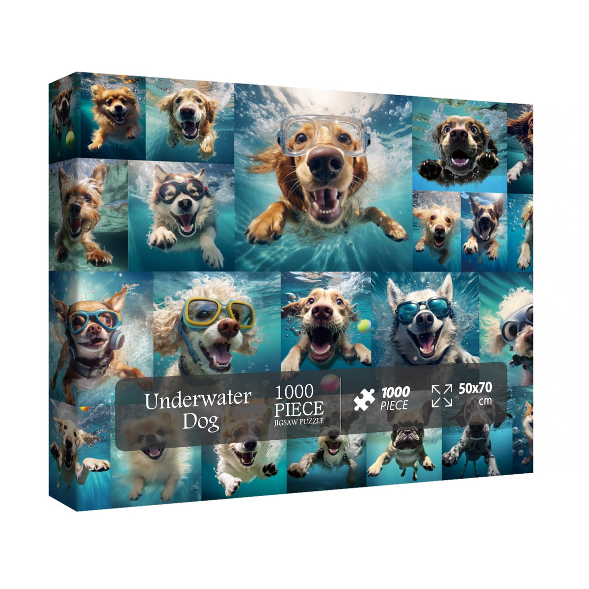 Dog Jigsaw Puzzle for Adults 1000 Piece, Funny Puppy Animal Jigsaw Puzzles, Fun Cool Silly Puzzle with Underwater Dogs