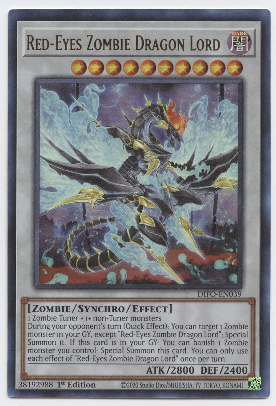 RedEyes Zombie Dragon Lord  DIFOEN039  Ultra Rare  1st Edition