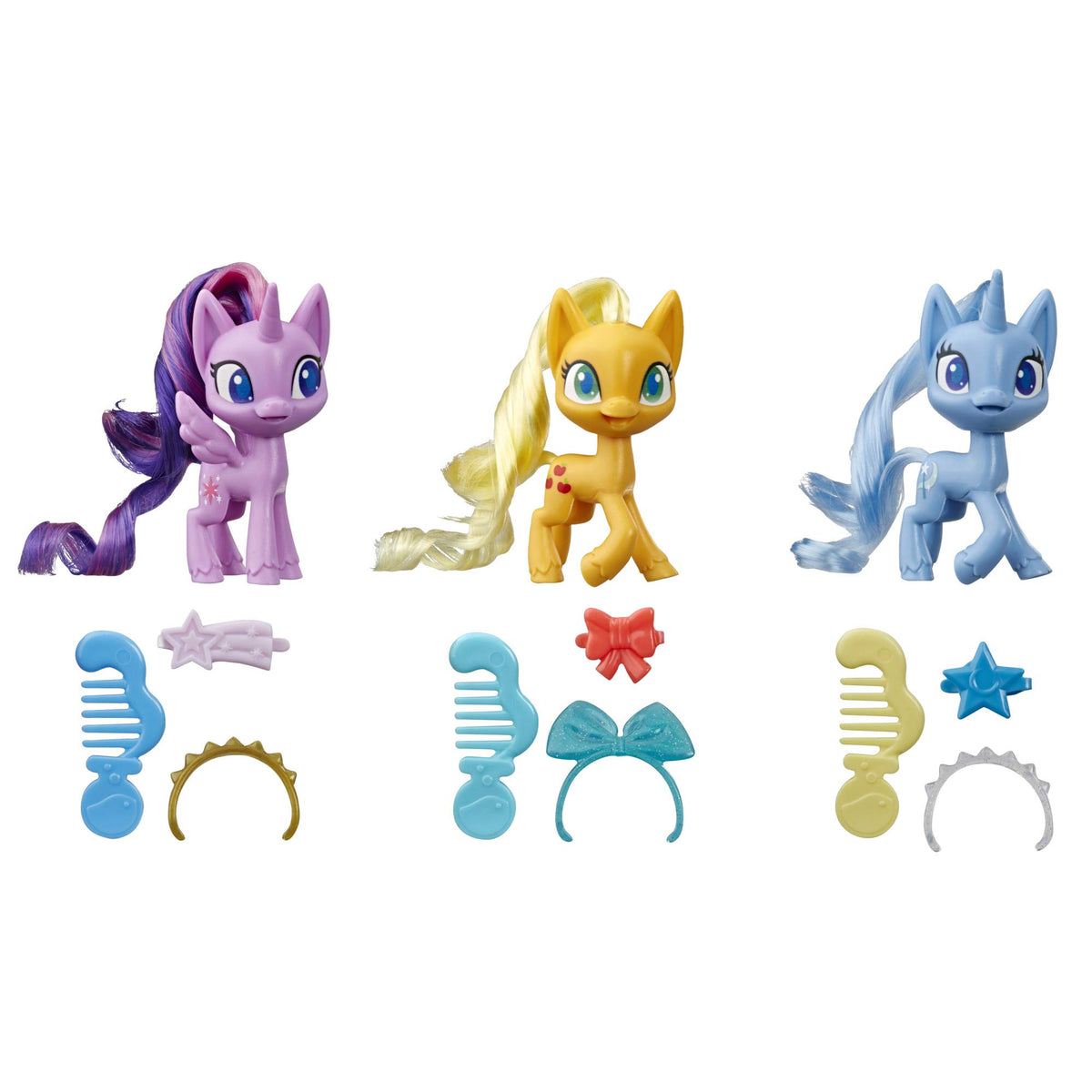 My Little Pony Potion Pony 3Pack  Twilight Sparkle, Applejack, and Trixie Lulamoon 3Inch Pony Toys with Brushable Hair, 15 Accessories