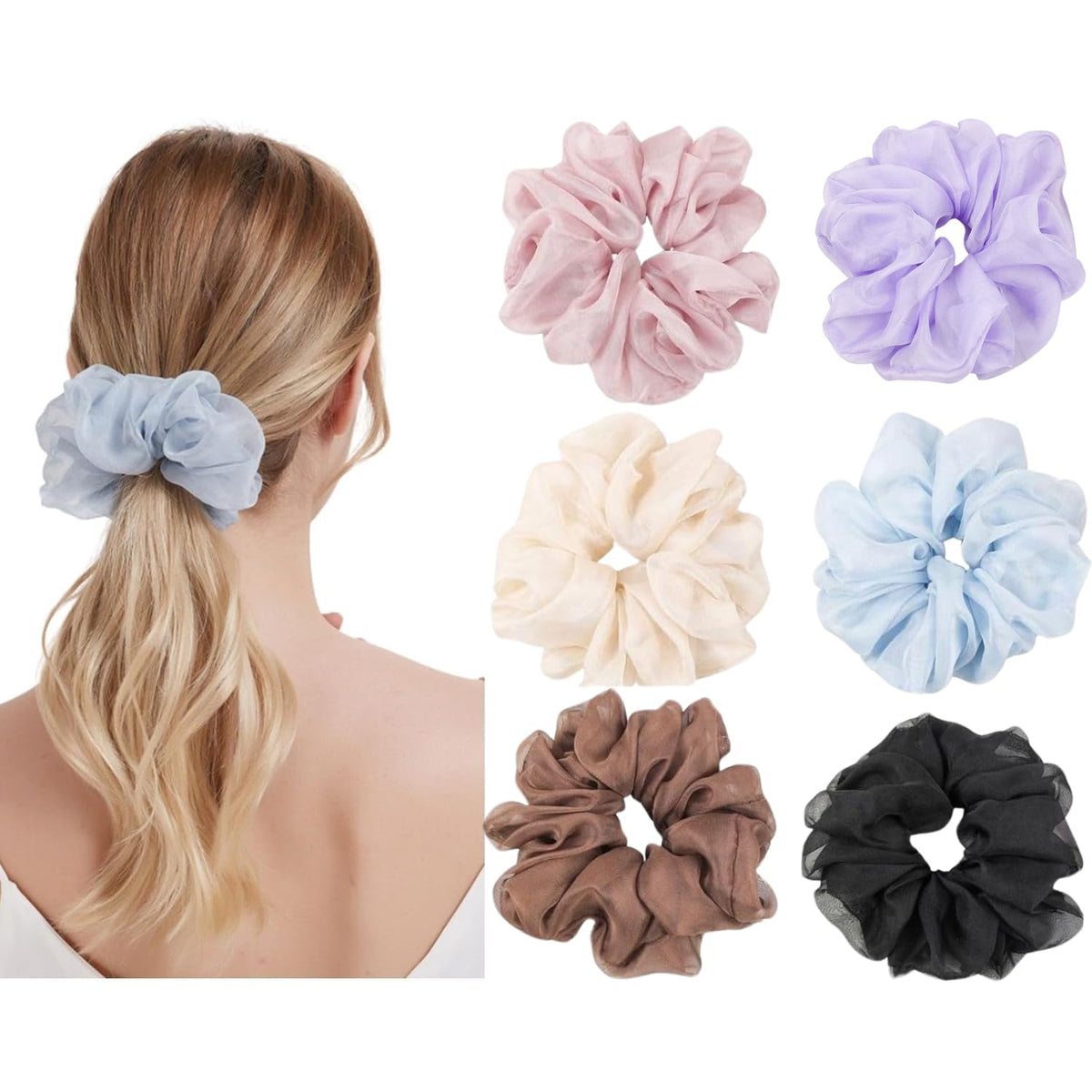 4 Packs Soft Oversized Scrunchies Jumbo Organza Scrunchies,Summer big Scrunchie, Large Giant Chiffon Scrunchie, Extra Large Scrunchies for Women and G